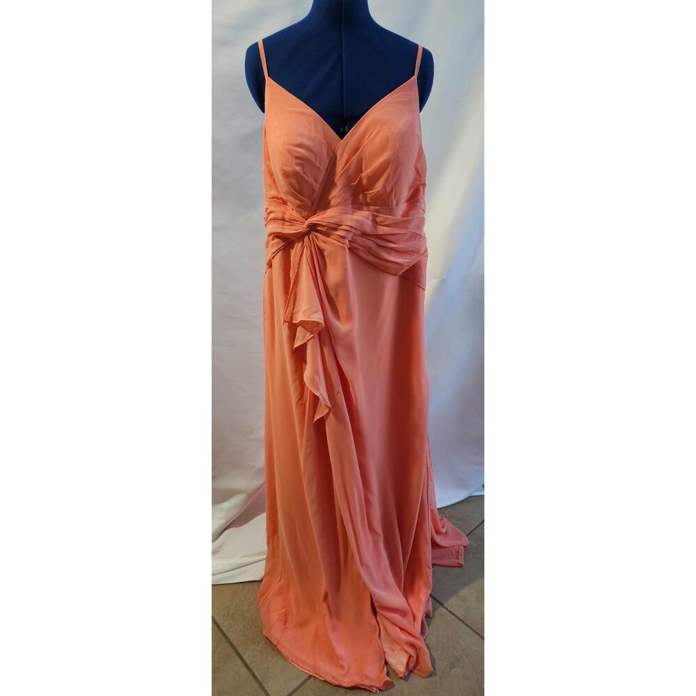 Romanticore Azazie Coral Peach Wrap Maxi Dress | Flowy Formal Gown